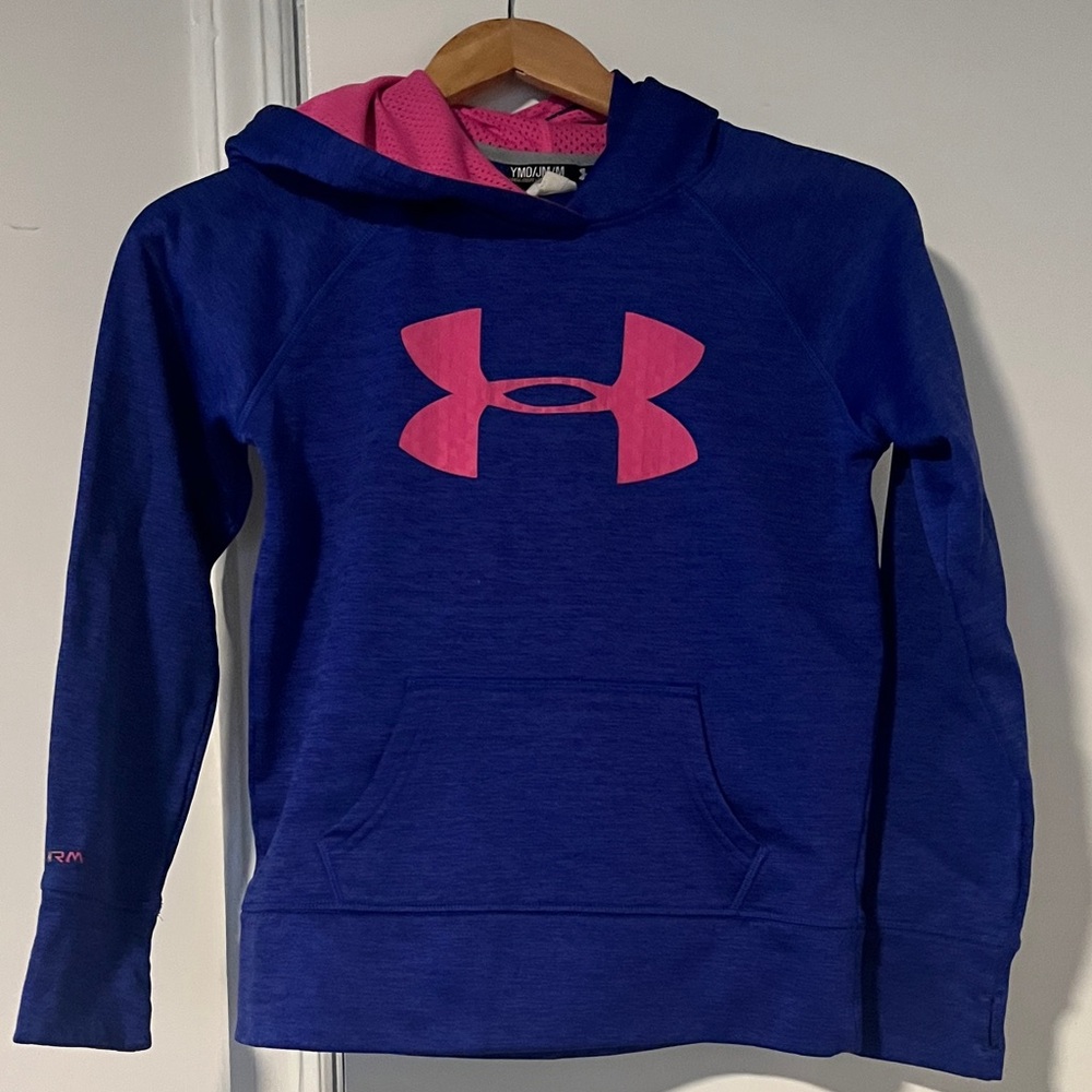 Under Armour Kids Hoodie in Blue with Pink Logo
